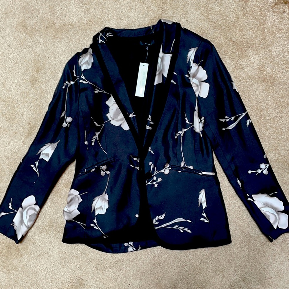 DREW silk jacket - floral on black base Sz S